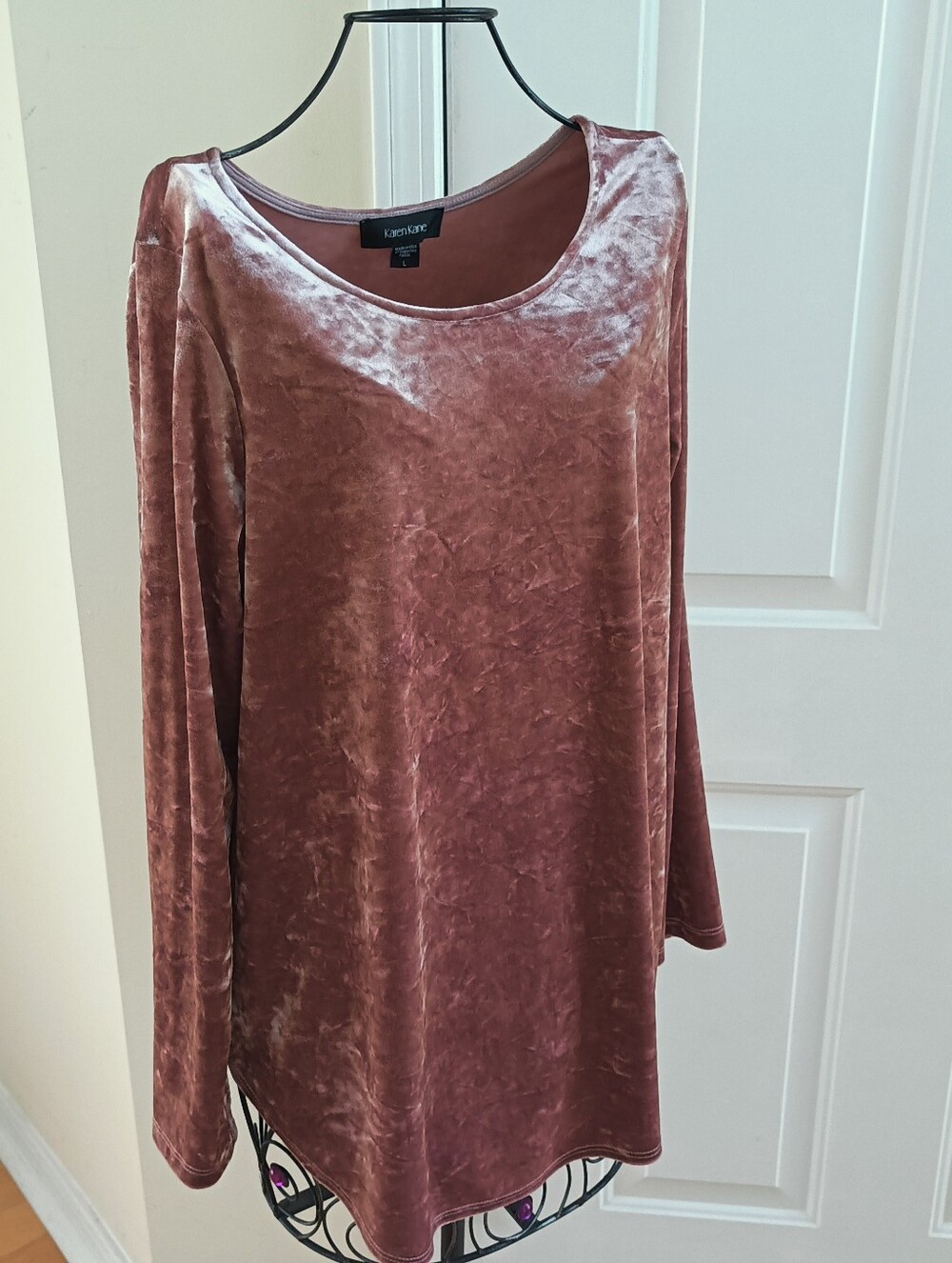 Karen Kane Crushed Velvet Long Sleeve Top Size L Dusty Rose - Picture 9 of 14